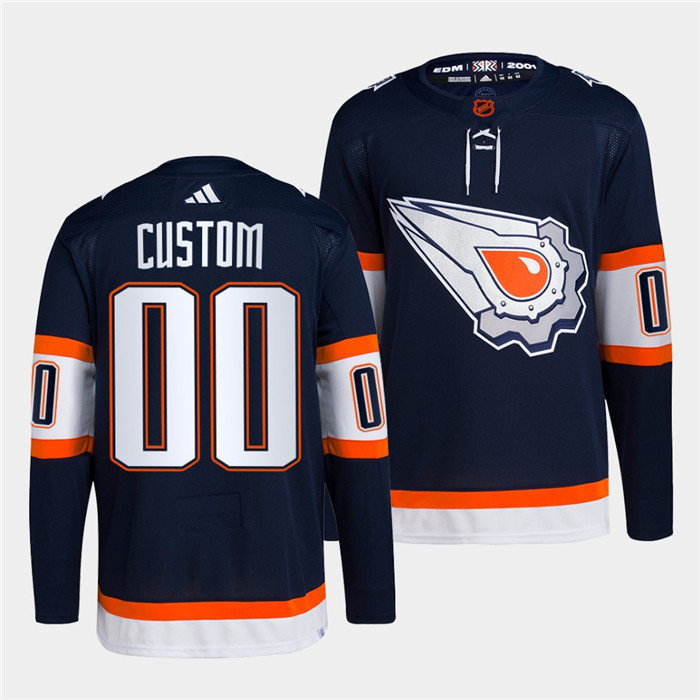 Men's Edmonton Oilers Custom Navy 2022-23 Reverse Retro Stitched Jersey Men's Edmonton Oilers Custom Navy 2022-23 Reverse Retro Stitched Jersey